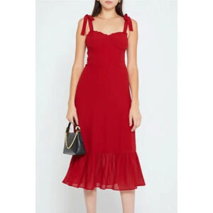 One Pretty Time OPT Womens Red Toile De Jouy Midi Dress Ruffled Size Small NWT